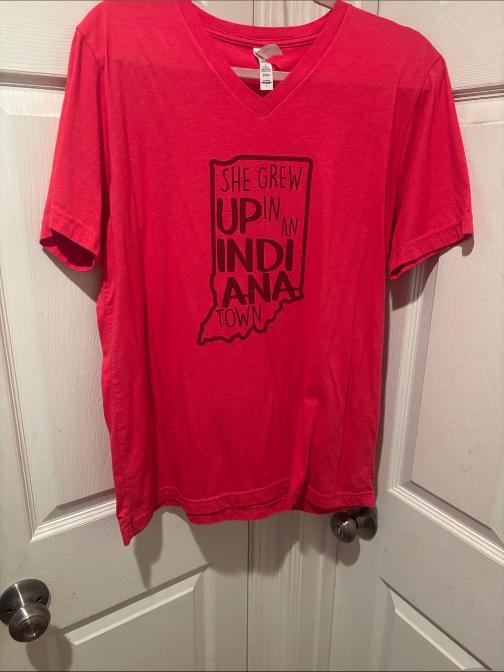 Bella Canvas Red V-Neck Tee with Black Indiana Graphic